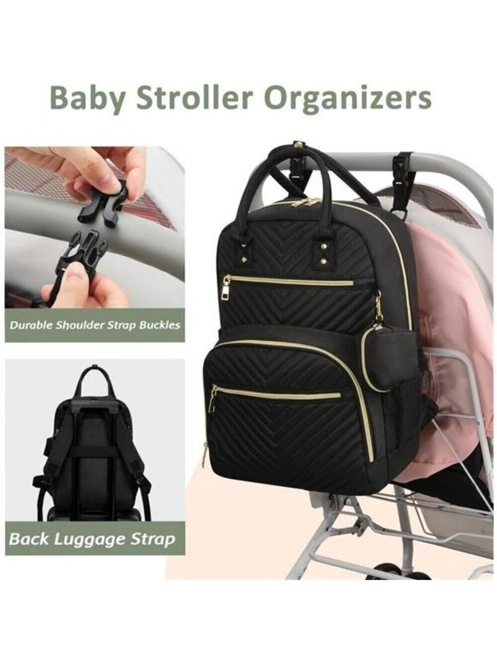 Diaper Bag Backpack Large Capacity Baby Travel Bag with Pacifier Holder Black - Picture 6 of 8
